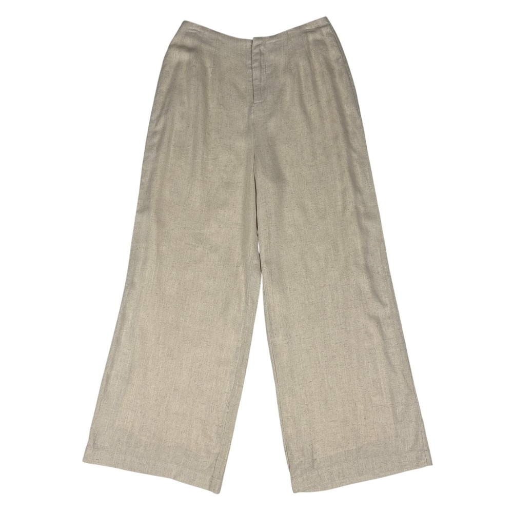 VICI Linen Blend Wide Leg Pants Womens M Beige High Waisted Pockets Minimalist